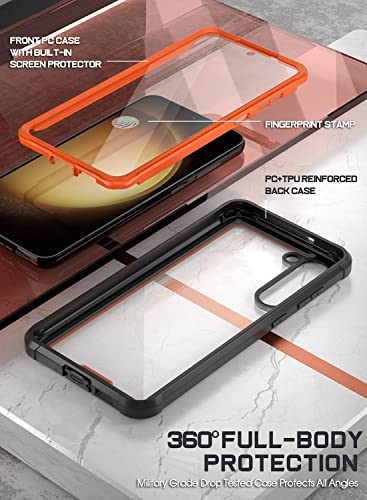 Image of Poetic Guardian Case for S23 5G 6.2 inch (2023) [20 FT Mil-Grade Drop Tested], Built-in Screen Protector Work with Fingerprint ID, Full Body Rugged Shockproof Cover Case, Orange /Clear