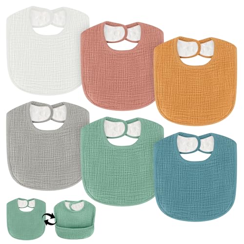 Image of COMFYROLL Dual Usage Baby Bibs for Drooling and Teething, 6 Pack Muslin Baby Drool Bibs for Boys & Girls with Hidden Pocket, Soft Cotton, Extra Absorbent, Mess-proof, for Toddler, Newborn, Infant