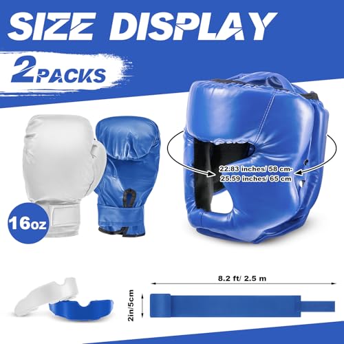 Image of Kanayu 14 Pcs Boxing Gloves and Headgear Set for Beginners Youth 16 Ounce Boxing Gloves Headgear Helmet Hand Wraps Mouth Guards Equipment for Beginners Training Equipment Gifts