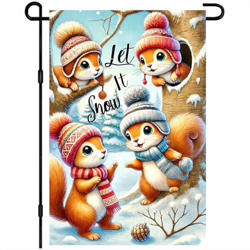 Image of BlissYard Garden Flag Squirrel Forest Winter 12x18 Inch Polyester