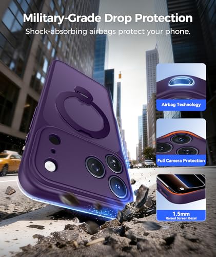 Image of FNTCASE for iPhone 17 Pro Case: [360 Spin Magnetic Stand] [Compatible with Magsafe] [Screen Protector] Translucent Matte Military Grade Shockproof Full Camera Protective Phone Cover - Purple