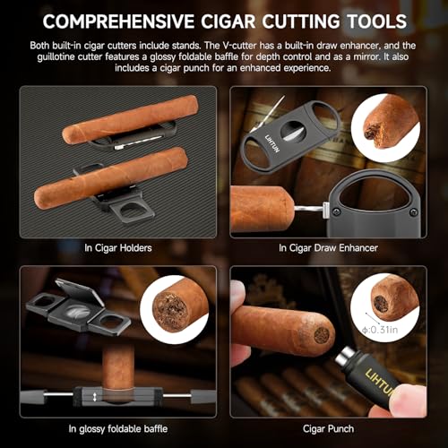 Travel Humidor Box and Cigar Accessories Set, Portable Cigar Humidor Case with 2 Cigar Cutters, 1 Cigar Punch, Hygrometer, Triple Humidor Cigar Box Gift for Men - Image 6
