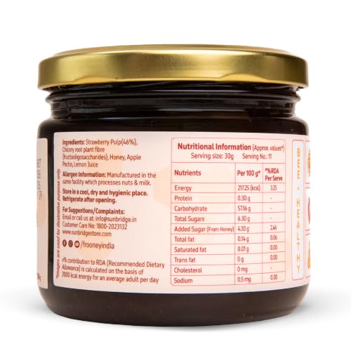 Image of Frooney Strawberry Jam Sweetened with Honey |100% Pure Natural Jam | No Refined Sugar | 46% Real Strawberry | No Artificial Colours or Preservatives | Small Batch Fruit Jam | Clean Label Spread | 350g
