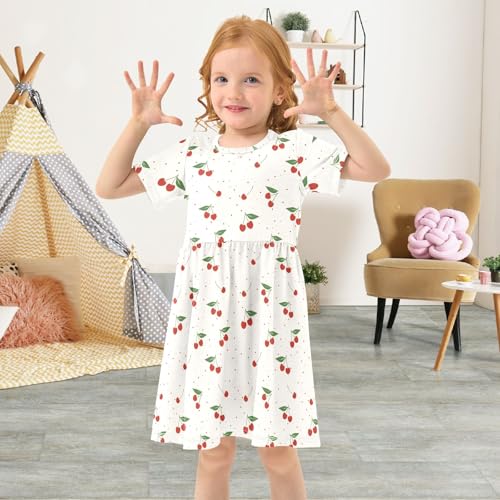 Cherry Print Pattern Summer Girls Short Sleeve Dress Casual Dresses Beach Sundress for 2-8 Years4