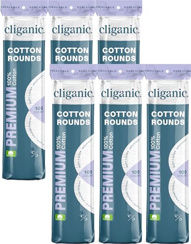 Image of Cliganic Premium Cotton Rounds for Face (600 Count) - Makeup Remover Pads, Hypoallergenic, Lint-Free | 100% Pure (Pack of 8)