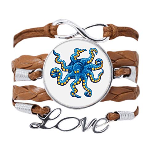 Bracelet BD Poulpe Bleu en Corde Tordue de Cuir Noir Finition Love DIYthinker