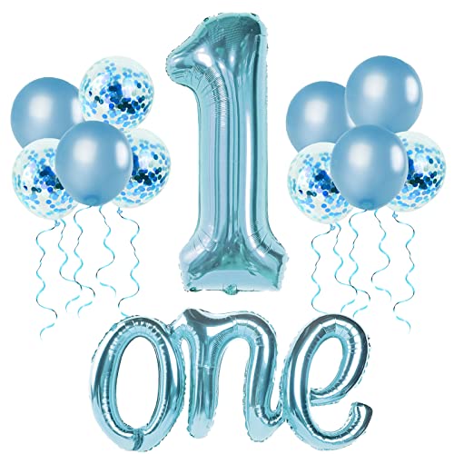 Large - One Balloon for First Birthday, 40 Inch Number 1 Balloon, 1st Birthday Balloons, One Balloons 1st Bday Decorations for Boys, 1 Year Old Party Decorations (Light Blue)