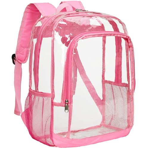 Image of Vorspack Clear Backpack for School, 16 inch Large Clear Bookbag - Pink | See Through Transparent Backpack for Girls Boys, 17L Large Capacity, PVC Materials, Padded Straps, Ideal for College, Work
