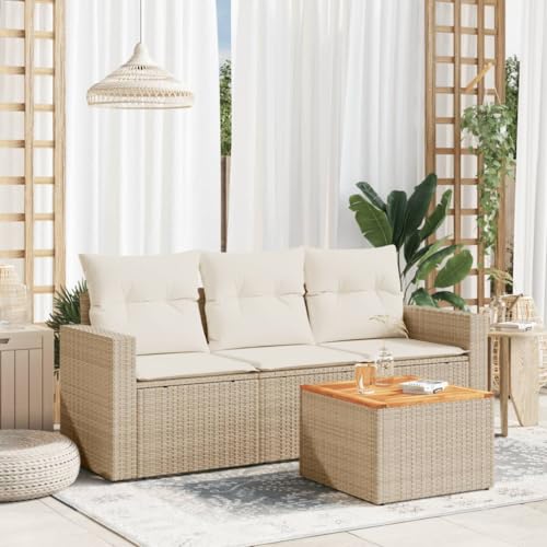 ShGaxin 4-TLG. Garten-Sofagarnitur mit Kissen Beige Poly Rattan,...