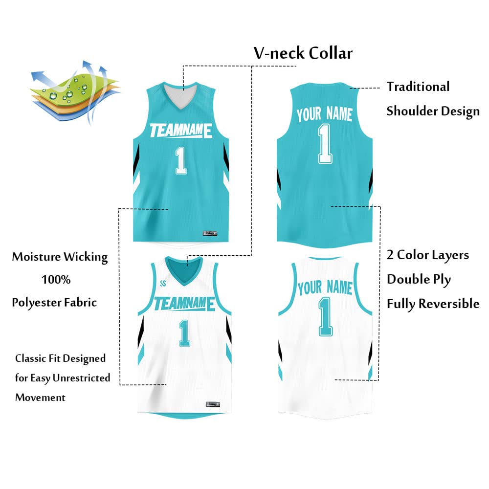 Custom Reversible Basketball Jersey Mesh Performance Uniform Personalized Printed Name Number for Men/Boy Teal-white-07