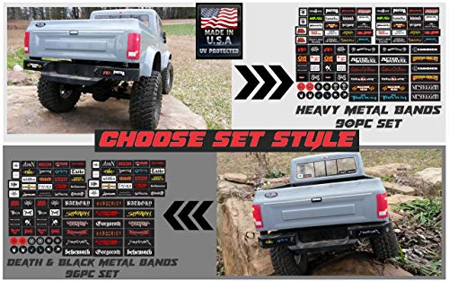 Bumper/Window Decals for RC Scale cralwer Accessory - 2 Styles - Heavy/Death Metal Bands - for: Axial SCX10 II RC4WD Redcat Gen8 TRX4 Vanquish VS4-10 Stickers (Death/Black Metal Bands - 96pc Set)