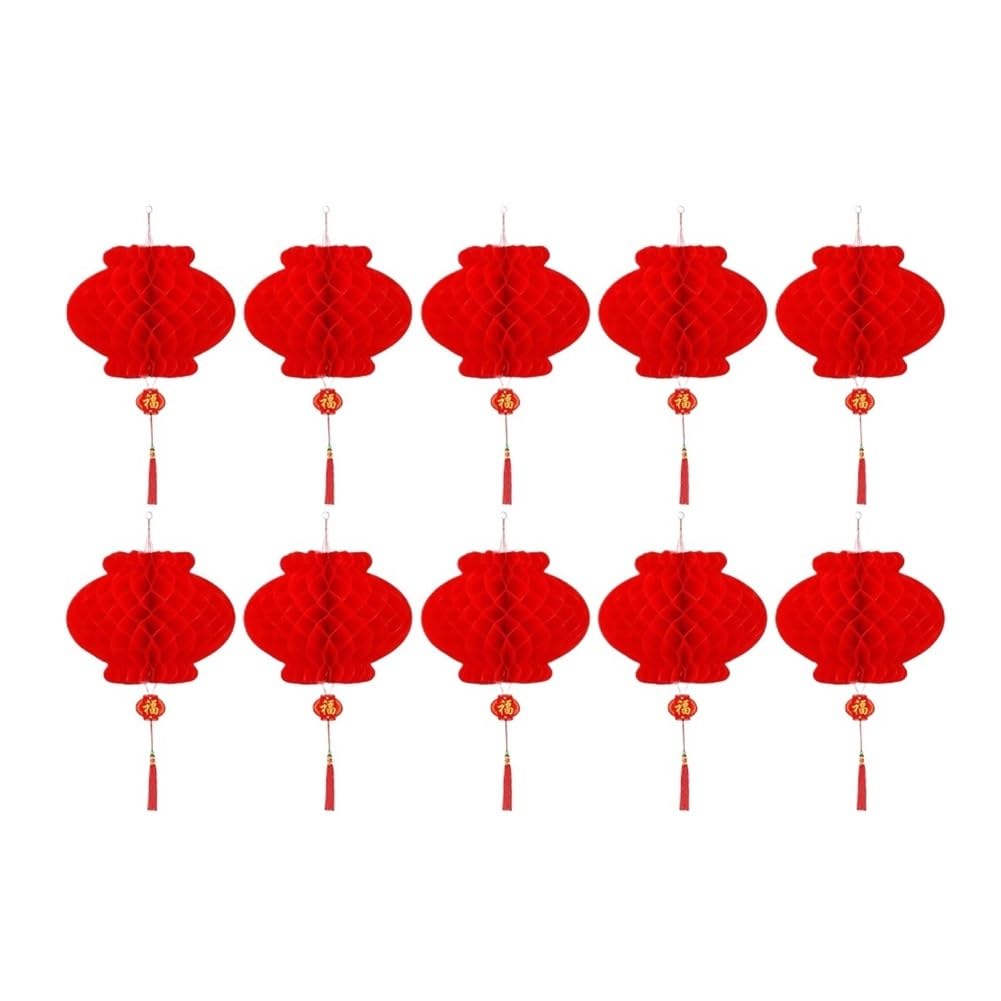 10pcs Hanging Red Paper Lanterns Festival Decorations Celebration Supplies Assorted Sizes for Spring Festival(21cm)