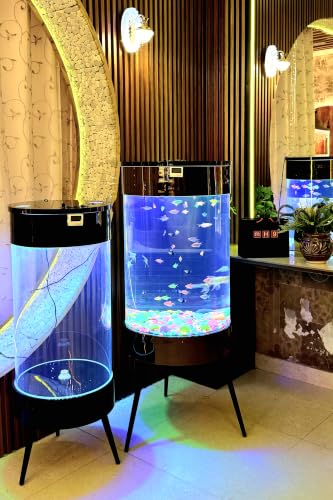 Image of MH9 150 Litre Large Smart Cylindrical Aquarium-Powerful Filter,Dual LED,Oxygen Bubble System,Water Drainage System,Switch Control,Digital Temp. Display,SS Leg Stand (52x52x124cm) Deep Black