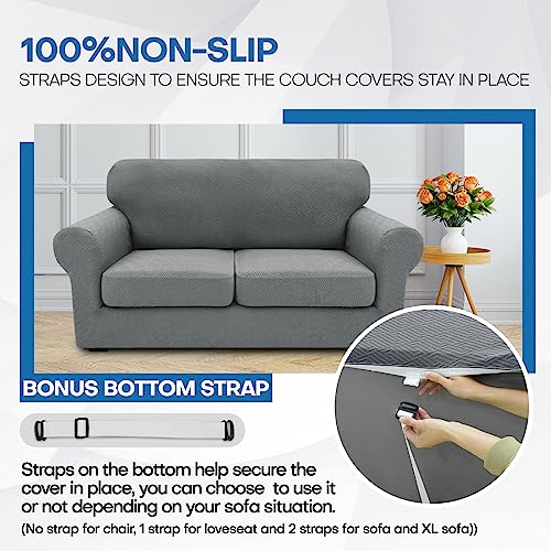 Xineage 2024 Newest 3 Pieces Couch Covers For 2 Cushion Sofa Super Stretch Loveseat Slipcover Pet Dog Universal Slip Cover Anti Slip Love Seat Furniture Protector  thumb #4