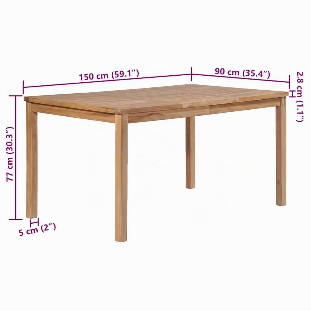 vidaXL Tuintafel 150x90x77 cm massief teakhout