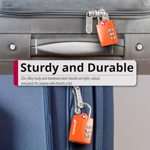 Image of Fosmon TSA Approved Luggage Locks, 3 Digit Combination, 4 Pack Orange | Open Alert Indicator, Suitcase Travel Lock, Gym Locker Padlock, Travel Bag Zipper, Secure Combination