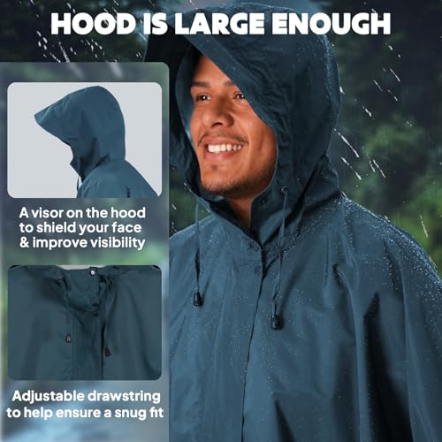 ANYOO Waterproof Rain Poncho for adults Lightweight Reusable Hiking Hooded Coat Jacket for Outdoor Activities3