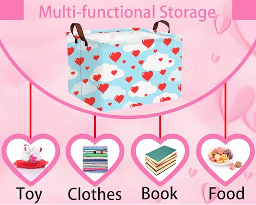 Image of Valentines Day Basket Large Foldable Heart Shaped Storage Box for Gifts Kids Empty Storage Bins Rectangular Toy Organizer Decor (Balloon Love)