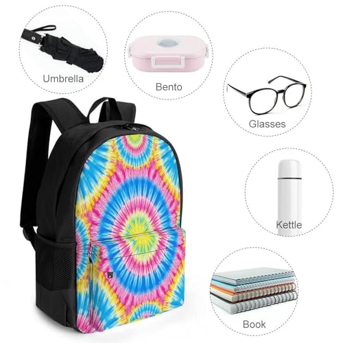 Backpack with Zippered Side Pockets, Unisex Tie Dye Yellow Pink Breathable Backpack for Hiking, Gym, Fashion Adjustable Shoulder Bag4