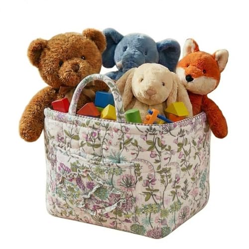 Image of Quilted Fabric Basket Foldable Car Storage Boho Floral Laundry Basket Hamper for Nursery Bedroom & Living Room | Organize Clothes Toys
