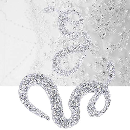 5PCS Rhinestones Applique Snake-Shaped Rhinestones Trim Ribbon Hot Fix DIY Clothing Accessories for Clothes Garments Bags Wedding Dress Belt(Silver)