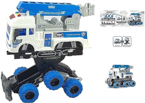 Image of Rescue Ladder 6x6 Truck with Lights and Sounds Friction Powered Trailer Model Diecast Truck Toys Best Birthday Gift for Kids (Rescue Ladder 6x6 Truck)