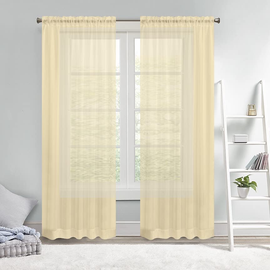 Megachest a pair of sheer Iris stripe pattern voile curtain with tie backs (dark champagne,W 56" x L 90" (2 Panels))