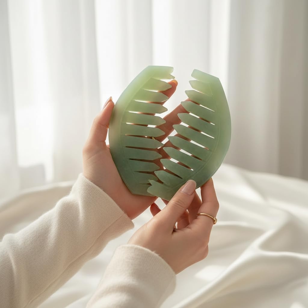 2Pcs Nature Jade Stone Massage Comb,Traditional Natural Jade Massager Acupuncture Head Therapy Trigger Point Treatment On Head Gua Sha Board Manual Scalp Massagers Massage Tools
