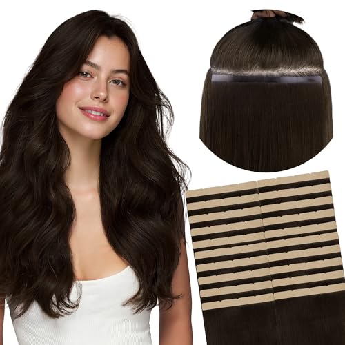 Image of GOO GOO Tape In Weft Hair Extensions Human Hair, 2 Dark Brown, 8cm Wide Tape, 20inch 20pcs 160g, Tape Weft Hair Extensions, Seamless Tape in