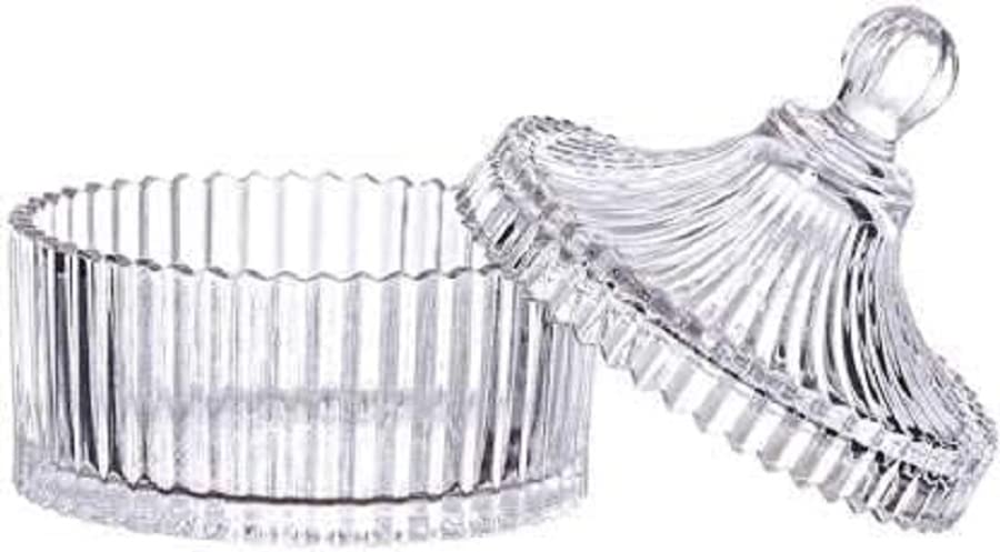 Image of BRUSHFINCH Candy Dry Fruit Bowl for Dessert Style Crystal Glass Sugar Candy Mukhwas Jar with Lid, Modern Designer Multi-Purpose Bowl, Round Kitchen Storage Pickle Containers,(1) Clear.