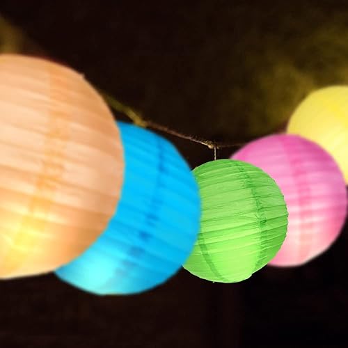 Miniatura 4 de DazzLiteer 12 linternas de papel blanco con luz LED, decoraciones redondas de papel colgantes para cumpleaños, bodas, fiestas, decoraciones del