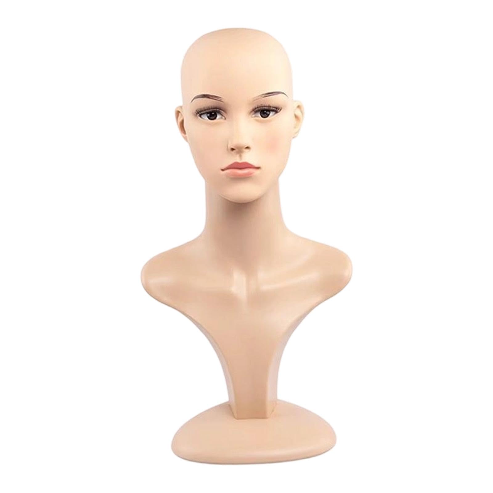 Milageto Busto di testa di manichino femminile realistico, con trucco per accessori di bellezza e berretto da casa, Style B