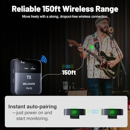Image of MELONARE Portable Wireless in Ear Monitor System w / 2 Receivers, Mono /Stereo Switch, Wireless Audio Transmitter and Receiver, 24bit /48kHz Audio, OTG Input, IEM for Live, Studios, Bands (PM-2S-2R)