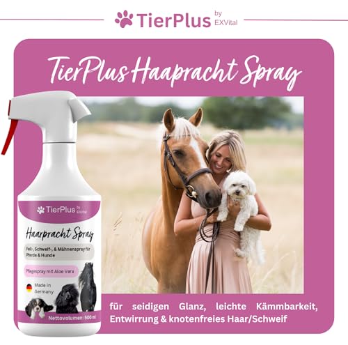 Haarpracht Spray für Pferde & Hunde, 500 ml Sprühflasche, Fell-, Schweif-, & Mähnenspray, Pflegespray für seidigen Glanz, leichte Kämmbarkeit & Entwirrung, natürlich hautschonende Pflege – Bild 3