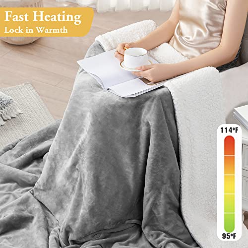 Sonoro Kate Electric Blanket, Twin Heated Blanket 50"X60" Soft, Flannel & Sherpa Reversible, Fast Heating With 4 Temperature Levels & 6Hrs Auto Off(Grey, 50"X60") #TOP5
