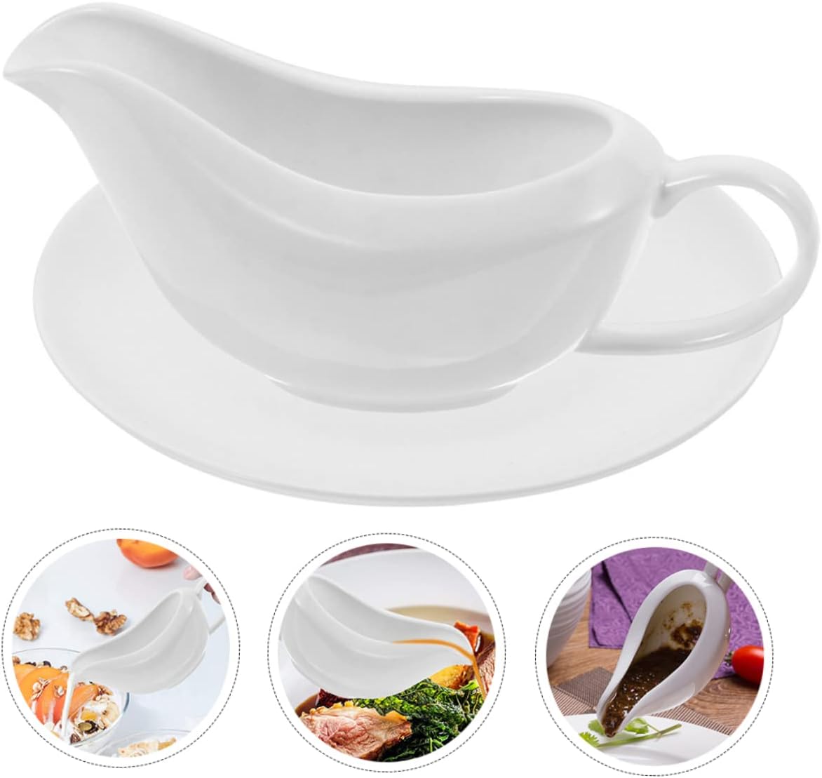 SOLUSTRE Boat Sauce Pot Ceramic Sauce Cup Lid Gravy Dispenser for Restaurant Comfortable to Hold Handle