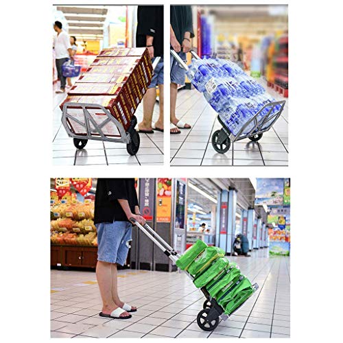 WLKINF Einkaufstrolley, Trolley, Auto, zusammenklappbar, tragbar, Auto, Aluminiumlegierung, Push-Auto, schwerer King-Anhänger, Handhabung von Einkaufswagen (schwarz plus Tasche) – Bild 8
