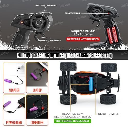 Image of Zest 4 Toyz Rock Crawler Monster Truck | Remote Control Car Toy for Kids Adults | Drift Offroad 20km /h High Speed Rechargeable RC Car | 35+ft Range 2.4GHz Remote | USB Cable | Birthday Gift