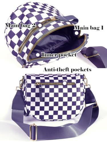 Image of Black and White Checkered Crossbody Bag Bum Bag for Women,Spacious Checkered Purse Fanny Packs Belt Bag