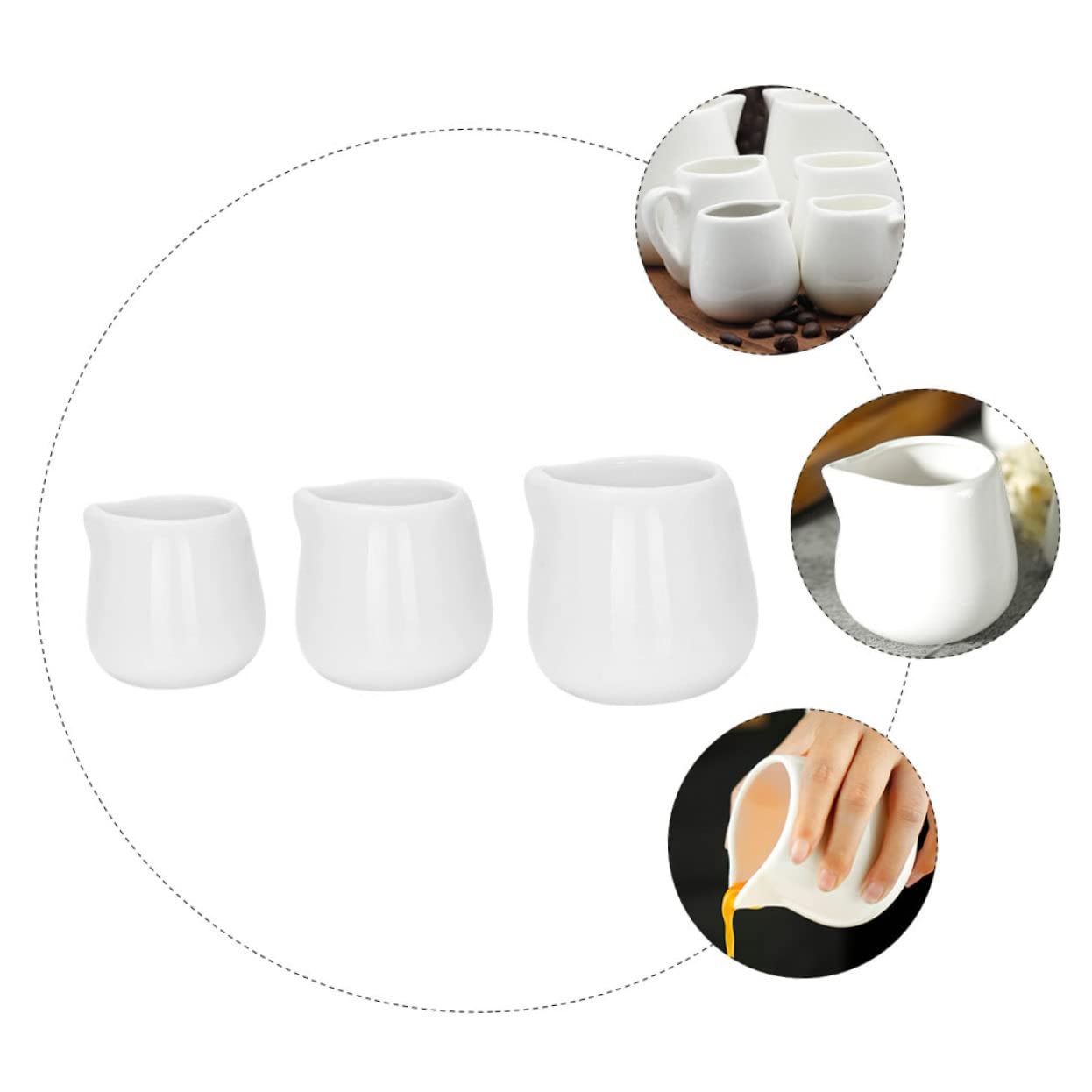 GRIRIW 3pcs Ceramic Milk Jug Espresso Pitcher Pottery Coffee Creamer Honey Cups Honey Container Creamer Dispenser Creamer Pitcher Dispenser Syrup Container Coffee Cup White Ceramics