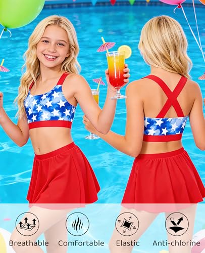 Image of Girls 2 Piece Tankini Swimsuit Summer Boyshort Bathing Suit with Beach Skirt Swimwear 5-16 Years