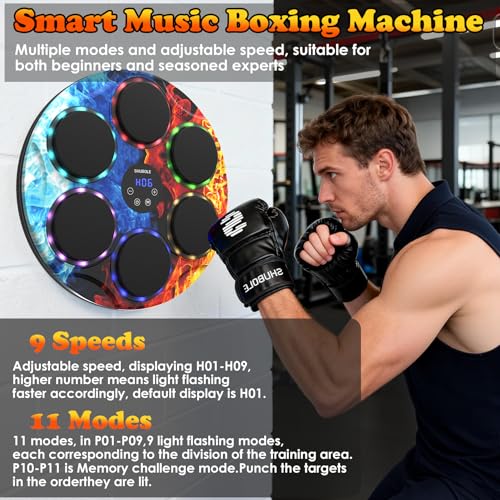 Image of Music Boxing Machine for Kids & Adults - Wall Punching Pad with Lighting, 9-Speed Bluetooth Boxing Game with Gloves, Wall Mounted Exercise Equipment, 2026 Upgrade Boxing Equipment for Kids Age 6+