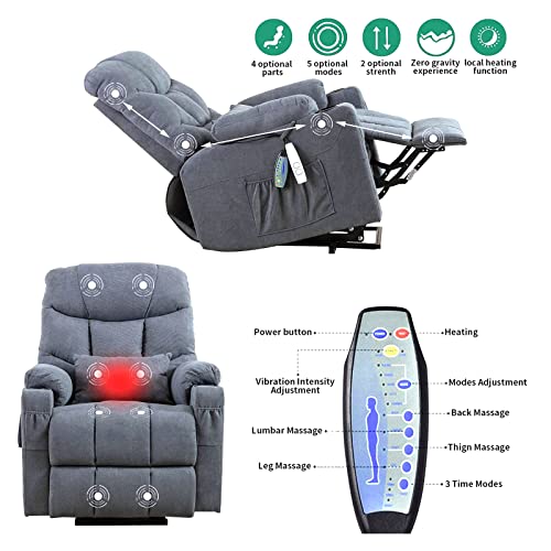 Obbolly Power Lift Recliner Chair For Elderly, Massage Chair Recliner With Heat, Linen Fabric Lazy Sofa Chairs With Cup Holders, Usb, Side Pockets For Living Room #TOP2