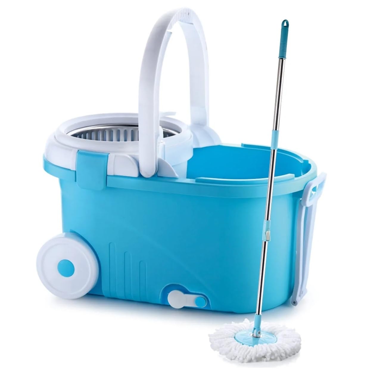 Magic Mop for Floor Cleaning - MAGIC PLUS 360° Rotating Microfiber Mop with Steel Wringer and Plastic Bucket, Telescopic Handle, Wet and Dry Mopping, Ideal for Home, Office, Kitchen, and Hard Floors