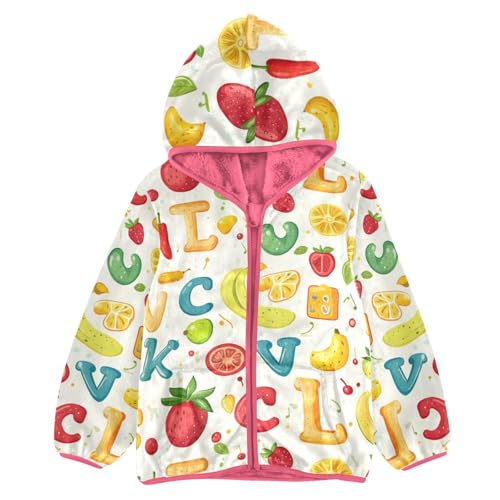 Cute Letters Fruits Girls Fleece Jacket Girls Fall Jacket Girl Coats Zip Up Hoodie Children Sherpa Warm Outerwear 2-10T