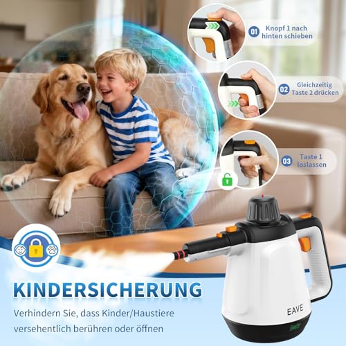 Dampfreiniger Handgerät, 110℃ Steam Cleaner zur effizienten Reinigung, vielseitiger Dampfreiniger für Alles mit 10 Aufsätzen & 5m Netzkabel, Handdampfreiniger für Sofas, Teppiche, Fugen, Fettspuren,WT
