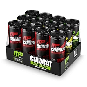 MusclePharm Combat Energy Drink 16oz (Pack of 12) Variety Pack – Grapefruit Lime, Green Apple & Black Cherry – Sugar…
