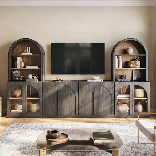Image of BELLEZE Bijou 126 inch Wall Unit 6-Piece Modular TV Stand - Ebony