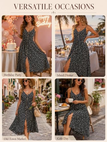 Image of BROVAVE Women's 2026 Summer Casual Boho Sundress Spaghetti Strap Midi Dress