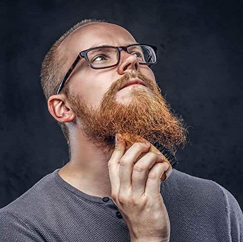 Beard Brush 100% Pure Firm Boar Bristles | Dual Action Comb & Mustache Trimming Scissors Presented in Premium Gift Box | Unique All Natural First-Cut Hard Hog Hair with Handle Pear-Wood, Mahogany Color - Thumbnail 3